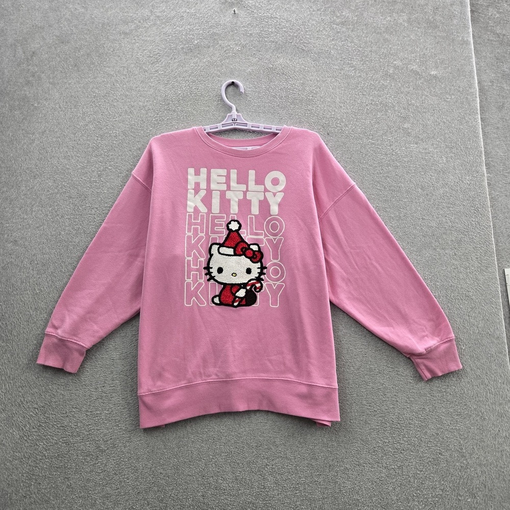 Hello Kitty Sweatshirt S Pink Embroidered Graphic Fleece Hello Kitty